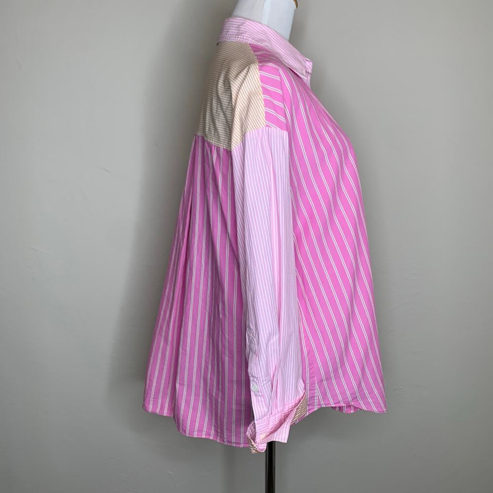 Zara Colorblock Striped Shirt Sz Small Pink Orange White - Picture 4 of 11